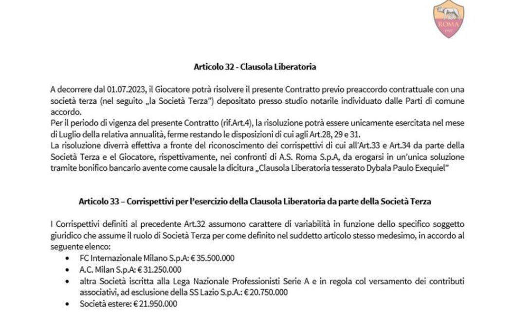 dybala clausola contratto fake roma